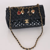 Chanel 2009 Patent Valentine's Charm Navy Flap Bag