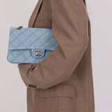 Chanel 2022 Quilted Trompe L'oeil Denim Small Classic Flap GHW