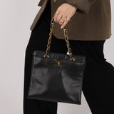 Chanel 1997 Caviar Turnlock North South Tote Bag 24k GP