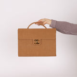 Rare Chanel 1998 Burlap XL Turnlock Briefcase 24k GP