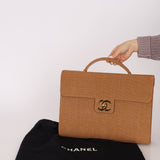Rare Chanel 1998 Burlap XL Turnlock Briefcase 24k GP