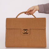 Rare Chanel 1998 Burlap XL Turnlock Briefcase 24k GP