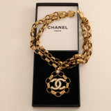 Rare Chanel 23rd Collection Double Bijoux Chain Crystal CC Medallion Necklace