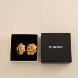 Chanel 1996 Spring Collection CC Logo Double Camellia Clip-On Earrings