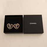 Chanel 23C Cruise Collection Crystal Embellished CC Logo Heart Earrings