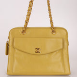 Rare Chanel 1997 Chartreuse Caviar Turnlock Zip Tote 24K GP
