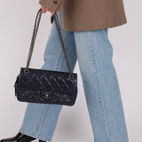 Chanel 2015 Navy Crinkled Calfskin Classic Medium Easy Flap Bag