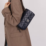 Chanel 2015 Navy Crinkled Calfskin Classic Medium Easy Flap Bag