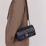 Chanel 2015 Navy Crinkled Calfskin Classic Medium Easy Flap Bag