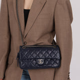 Chanel 2015 Navy Crinkled Calfskin Classic Medium Easy Flap Bag