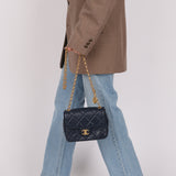 Chanel 2024 Navy Quilted Lambskin Bijoux Logo Chain Mini Square Flap