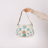 Ultra-Rare Fendi Linen Floral & Lizard Beaded Mamma Baguette