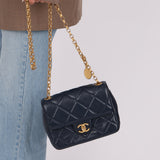 Chanel 2024 Navy Quilted Lambskin Bijoux Logo Chain Mini Square Flap