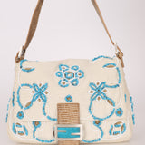 Ultra-Rare Fendi Linen Floral & Lizard Beaded Mamma Baguette