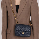 Chanel 2024 Navy Quilted Lambskin Bijoux Logo Chain Mini Square Flap