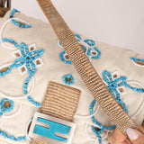 Ultra-Rare Fendi Linen Floral & Lizard Beaded Mamma Baguette