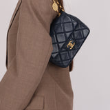 Chanel 2024 Navy Quilted Lambskin Bijoux Logo Chain Mini Square Flap