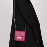 Hermès 2018 Rose Pourpre Ostrich Constance Short Wallet PHW with Chain