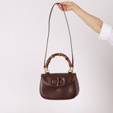 Gucci Vintage 1947 Chocolate Bamboo Turnlock Top Handle with Strap