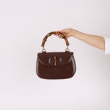 Gucci Vintage 1947 Chocolate Bamboo Turnlock Top Handle with Strap