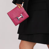 Hermès 2018 Rose Pourpre Ostrich Constance Short Wallet PHW with Chain