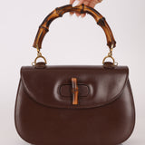 Gucci Vintage 1947 Chocolate Bamboo Turnlock Top Handle with Strap