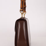 Gucci Vintage 1947 Chocolate Bamboo Turnlock Top Handle with Strap