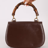 Gucci Vintage 1947 Chocolate Bamboo Turnlock Top Handle with Strap