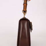 Gucci Vintage 1947 Chocolate Bamboo Turnlock Top Handle with Strap