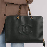 Chanel 1996 Dark Green Caviar Timeless Chain Tote 24K GP