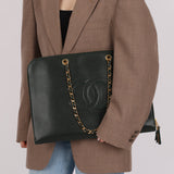 Chanel 1996 Dark Green Caviar Timeless Chain Tote 24K GP