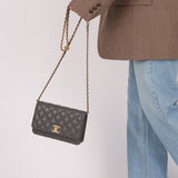 Chanel 2022 Camellia Turnlock Caviar Wallet on Chain