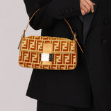 Vintage Fendi Mustard Velvet Zucca Baguette