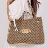 Gucci Canvas Monogram Large 1955 Horsebit Chain Tote
