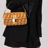 Vintage Fendi Mustard Velvet Zucca Baguette