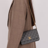 Chanel 2022 Camellia Turnlock Caviar Wallet on Chain