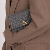 Chanel 2022 Camellia Turnlock Caviar Wallet on Chain
