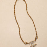 Chanel 70's Crystal Embellished Interlocking CC Pendant Choker