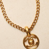Chanel 1997 24K GP Double Turnlock Circle Pendant Necklace