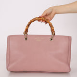 Gucci Dust Pink Leather Bamboo Shopper Tote