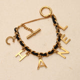 Chanel 1996 Leather and Chain Logo Charms Bracelet