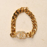 Chanel 24k GP 70s-80s Crystal Embellished CC Curb Chain Bracelet