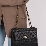 Chanel 1996 Caviar Turnlock Pocket Zip Chain Tote 24K GP
