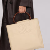 Chanel 1997 Vanilla Caviar Acrylic Wood Tote