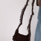 Limited Edition Bottega Veneta 2003 Intrecciato Suede Fringe Boho Hobo