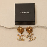 Chanel 70s Crystal CC Logo Drop Clip-On Earrings