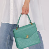 Rare Chanel 1997 Turquoise Caviar Kelly Bag 24K GP