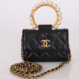 Chanel Lambskin Pearl Top Handle Cardholder on Chain