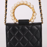 Chanel Lambskin Pearl Top Handle Cardholder on Chain