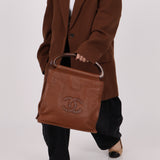 Rare Chanel 2003 Whipstitch Wood Top Handle Tote